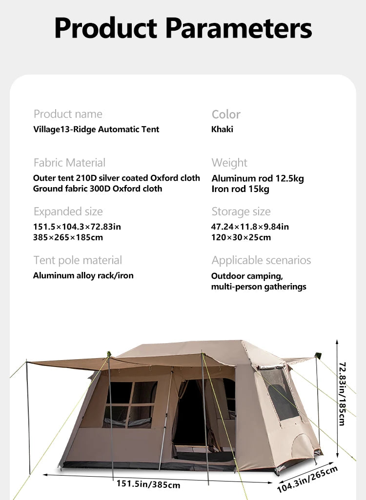 Fully Automatic Quick Open Two-Room Camping Tent – Waterproof 4-8 Person Cabin Tent for Outdoor Overnight Stays