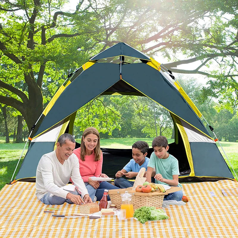 3-4 Person Instant Pop-Up Tent - Waterproof Automatic Camping Tent with Fiberglass Poles for Family Outdoor Adventures
