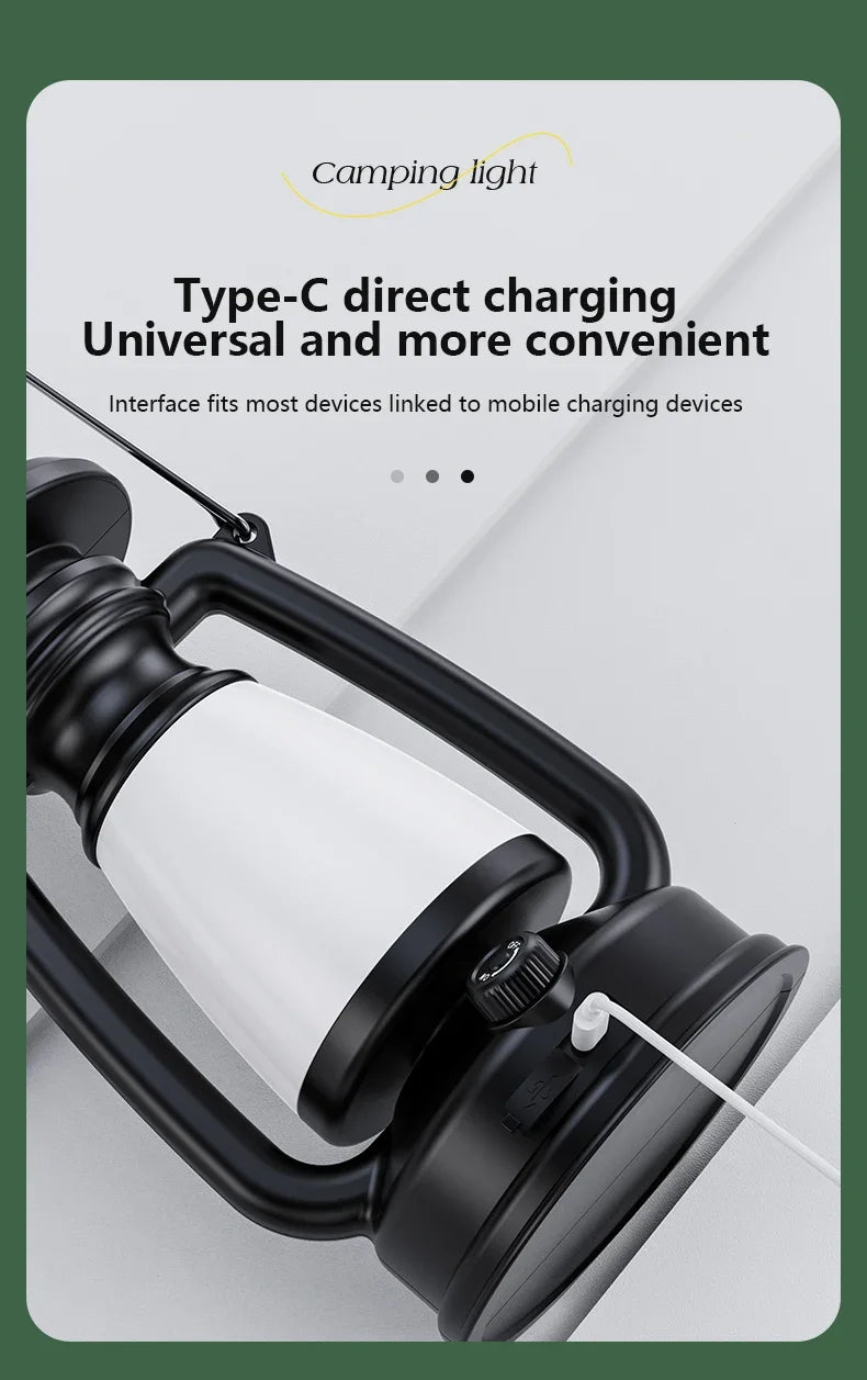 USB & Solar Rechargeable Camping Lantern – Portable LED Tent Light with 3000K–5000K Dimming, Waterproof Outdoor Lamp