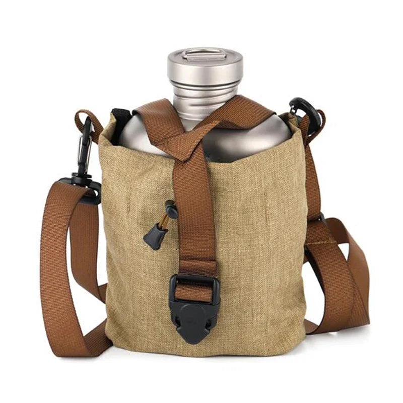 Keith Ti3060 Pure Titanium Canteen Mess Kit – Ultralight Camping Water Bottle & Cup Set with Carrying Pouch