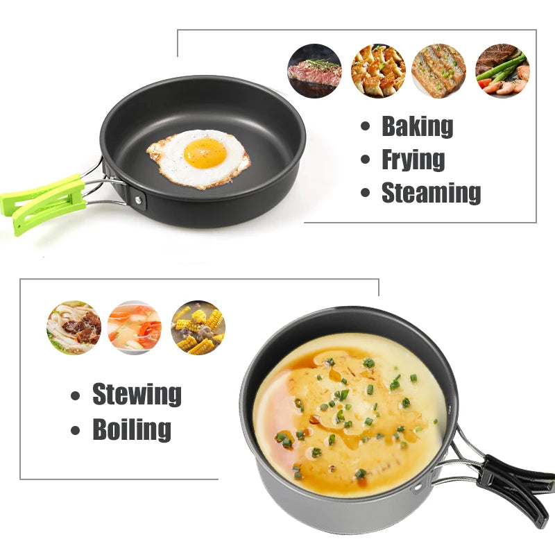 Aluminum Camping Cookware Set – Portable Outdoor Cooking Kit with Pot, Frying Pan & Kettle for 2–3 People Trekker Essentials