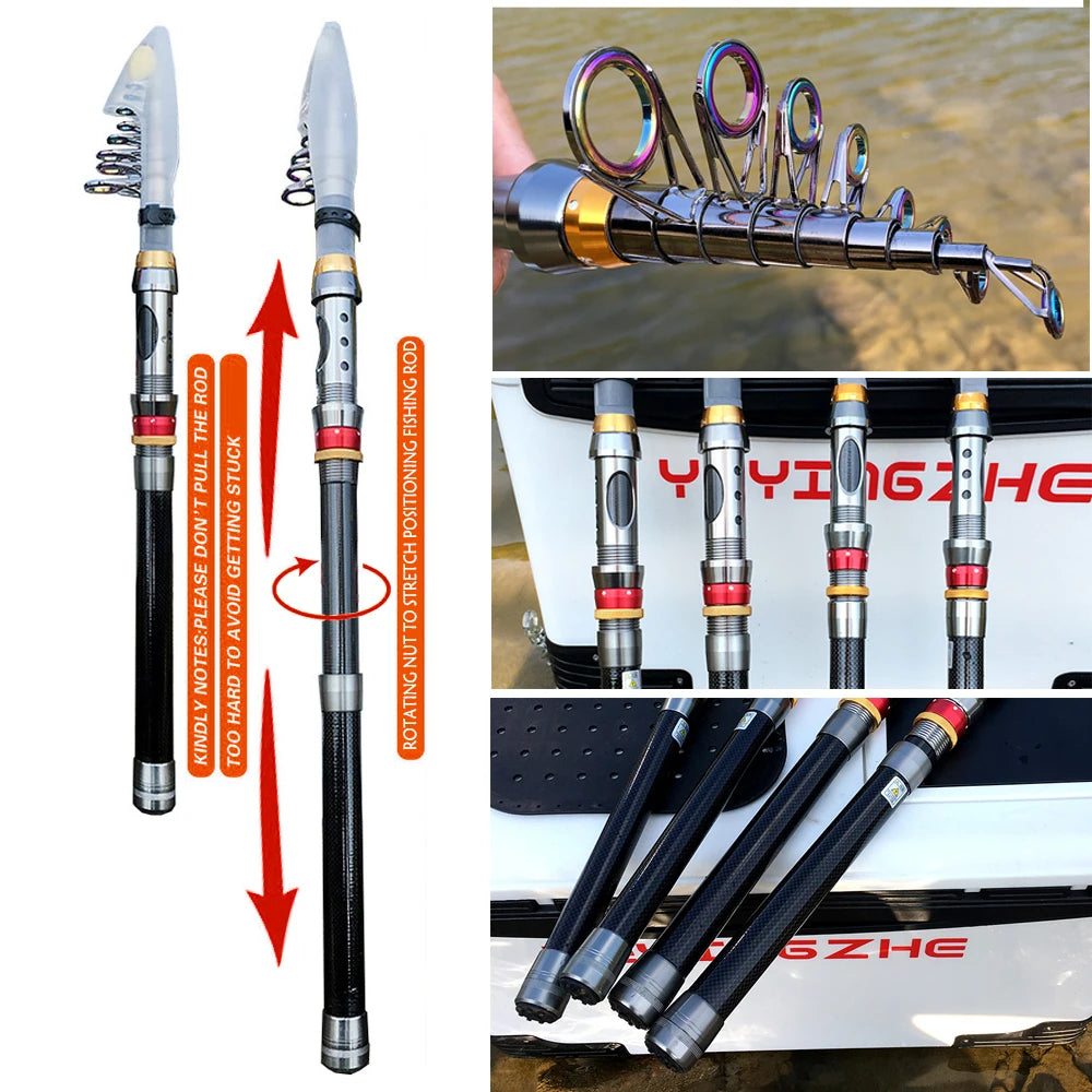 1.8-3.6m Carbon Fiber Fishing Rod And Reel Combo Super Hard Telescopic Fishing Pole Spinning Reel Kit Max Resistance 3-8kg Pesca Trekker Essentials