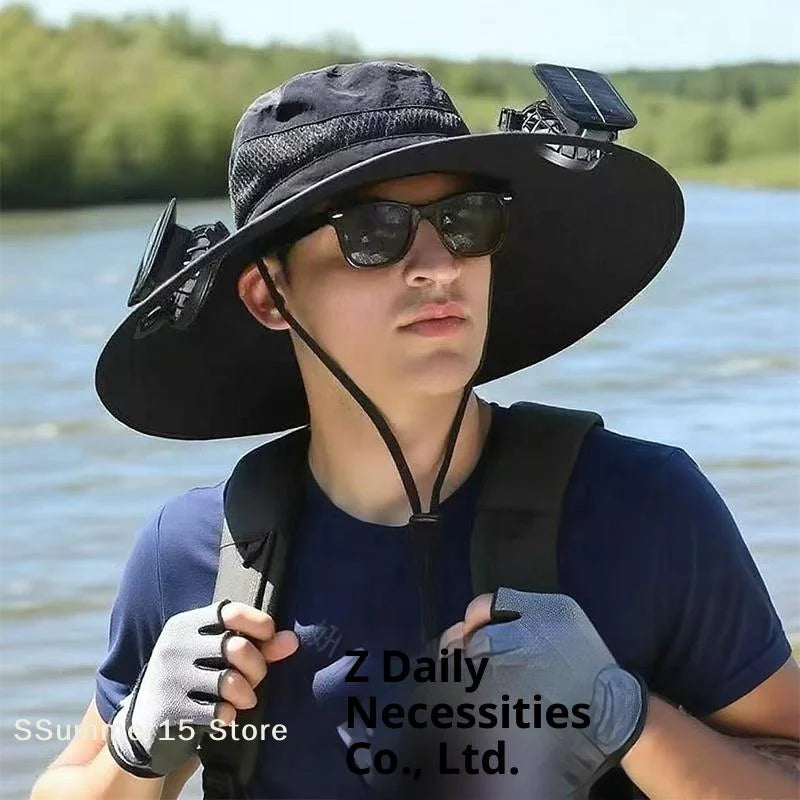 Large Size Quick Dry Bucket Hat With Solar Powered Fan USB Charging Sun Hat For Men Outdoor Hiking Camping Fishing Cooling Wear Trekker Essentials