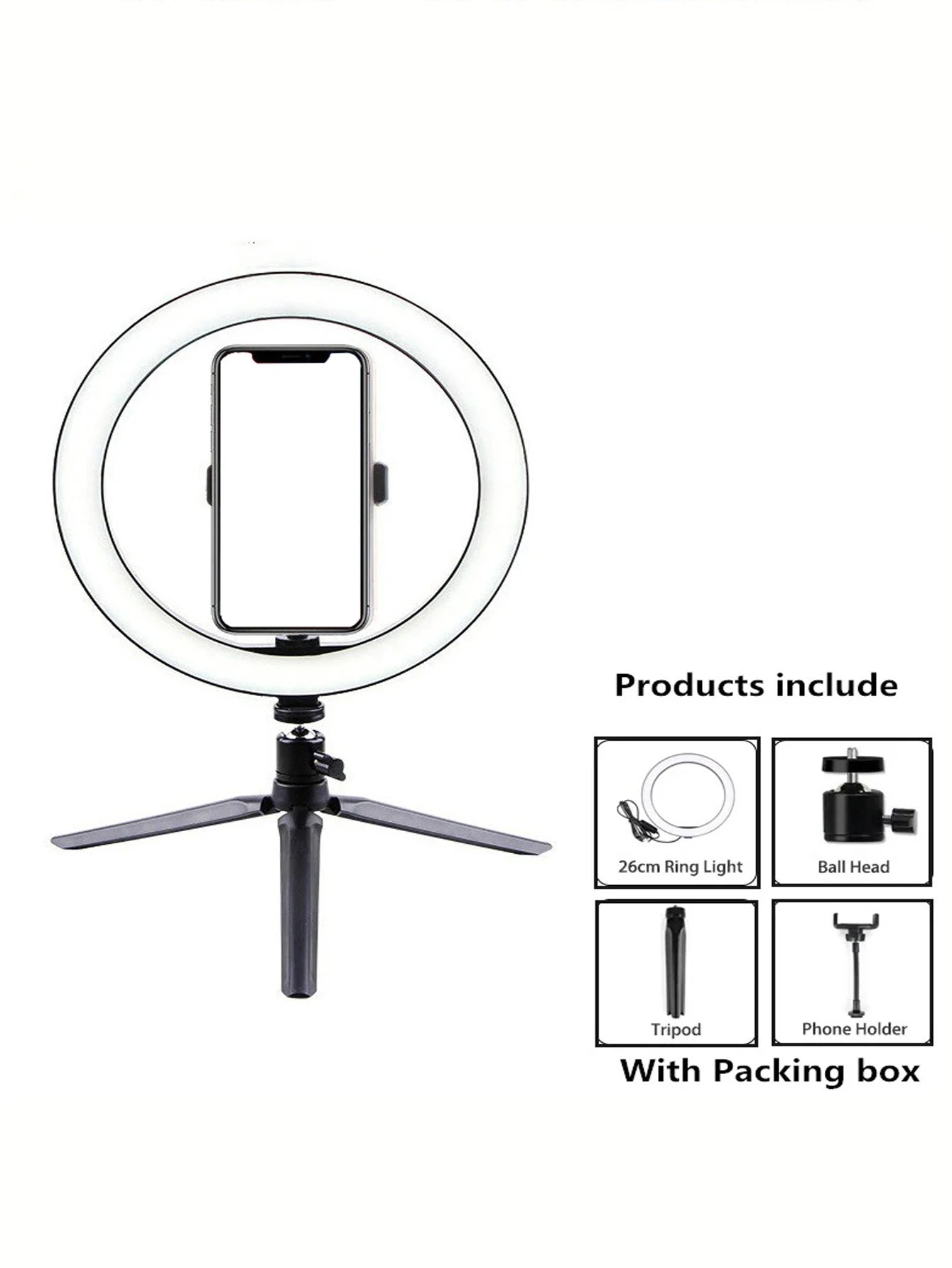 26cm LED Ring Light with Tripod Stand – Adjustable Selfie Light for Photography & Makeup
