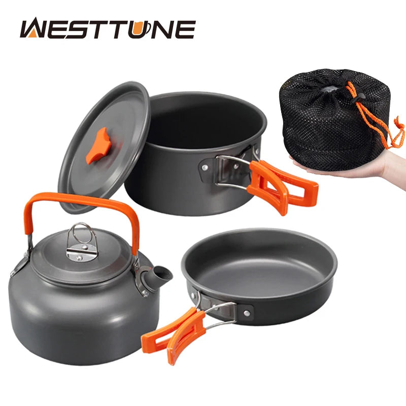 Aluminum Camping Cookware Set – Portable Outdoor Cooking Kit with Pot, Frying Pan & Kettle for 2–3 People Trekker Essentials