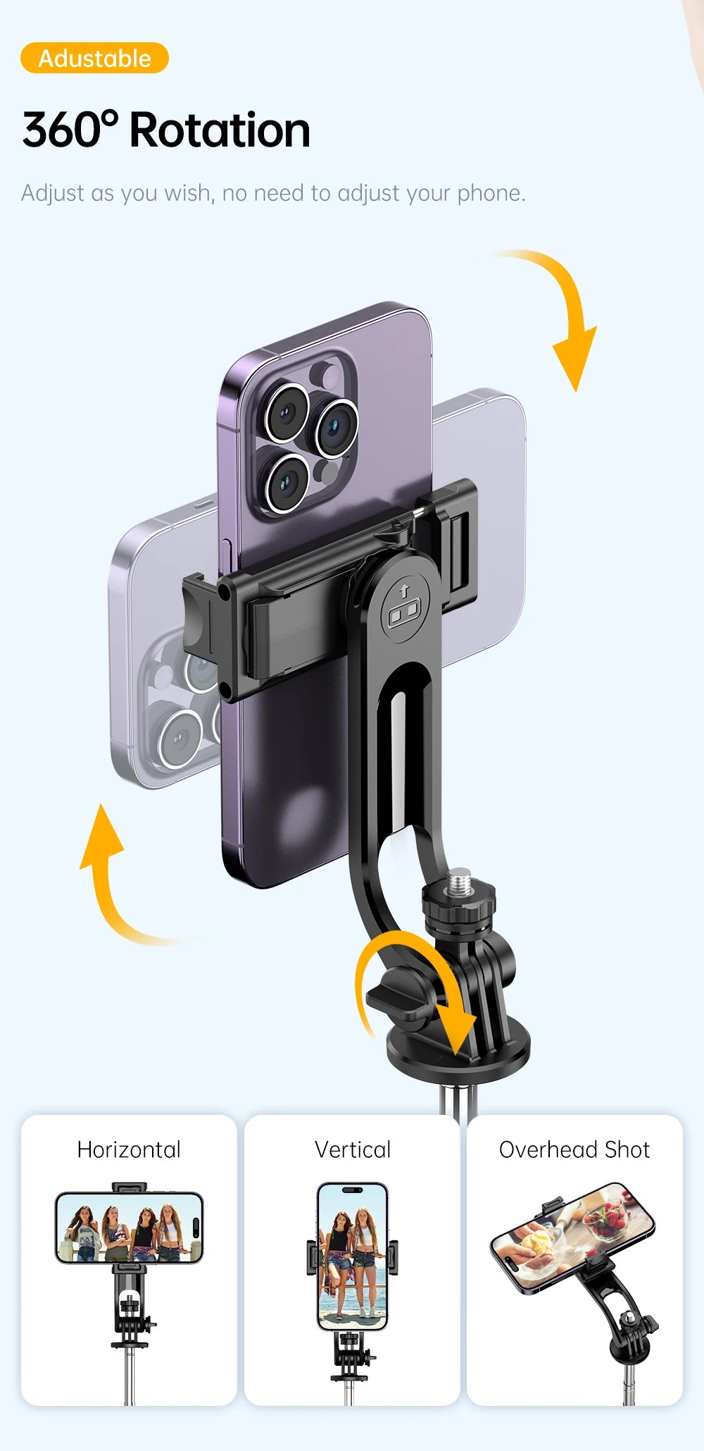 Portable Selfie Stick Tripod with Bluetooth Remote & 360° Phone Holder