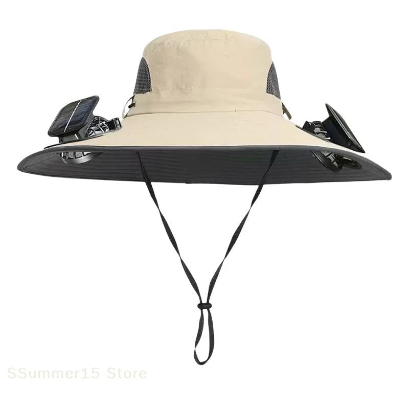 Large Size Quick Dry Bucket Hat With Solar Powered Fan USB Charging Sun Hat For Men Outdoor Hiking Camping Fishing Cooling Wear Trekker Essentials
