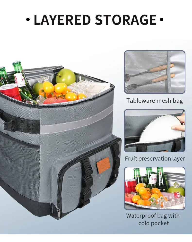 35L Leakproof Soft Cooler Bag with Wheels Large Capacity Insulated Thermal Tote for Picnic Camping Beach Delivery Multi-purpose Trekker Essentials