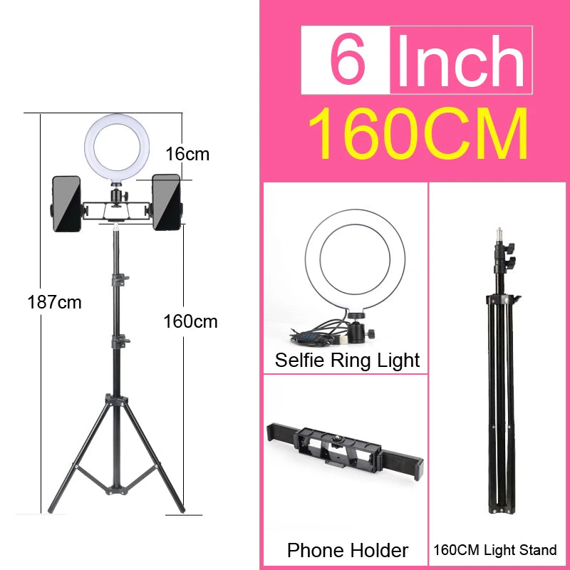 6-14" Professional Ring Light Kit with Tripod – Bi-Color 3200K-5600K LED, USB Powered for Live Streaming, Makeup, TikTok Videos