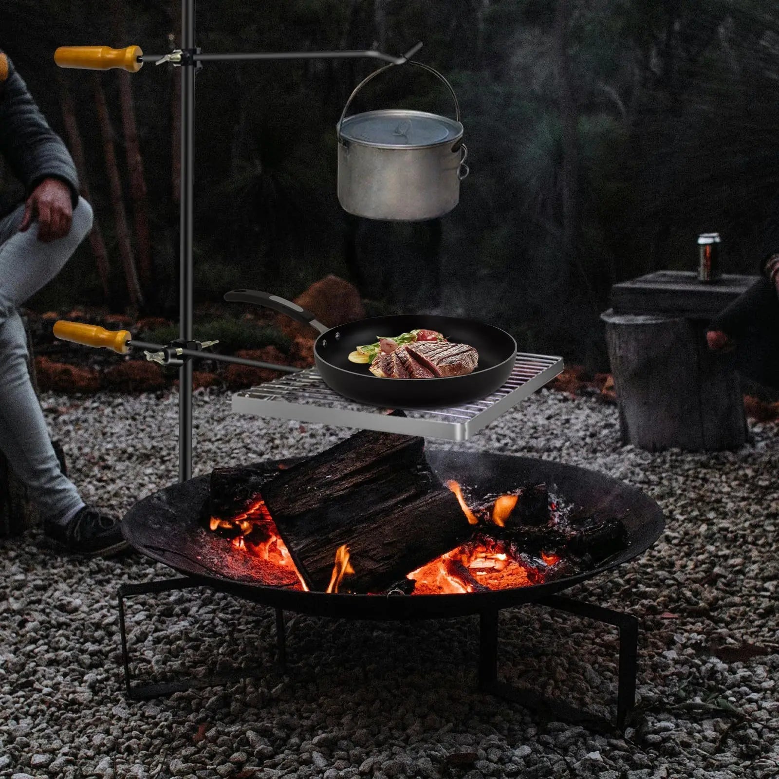 Ground-insertion camping bonfire stand, folding stainless steel grill, multi-functional firewood stand for the courtyard Trekker Essentials