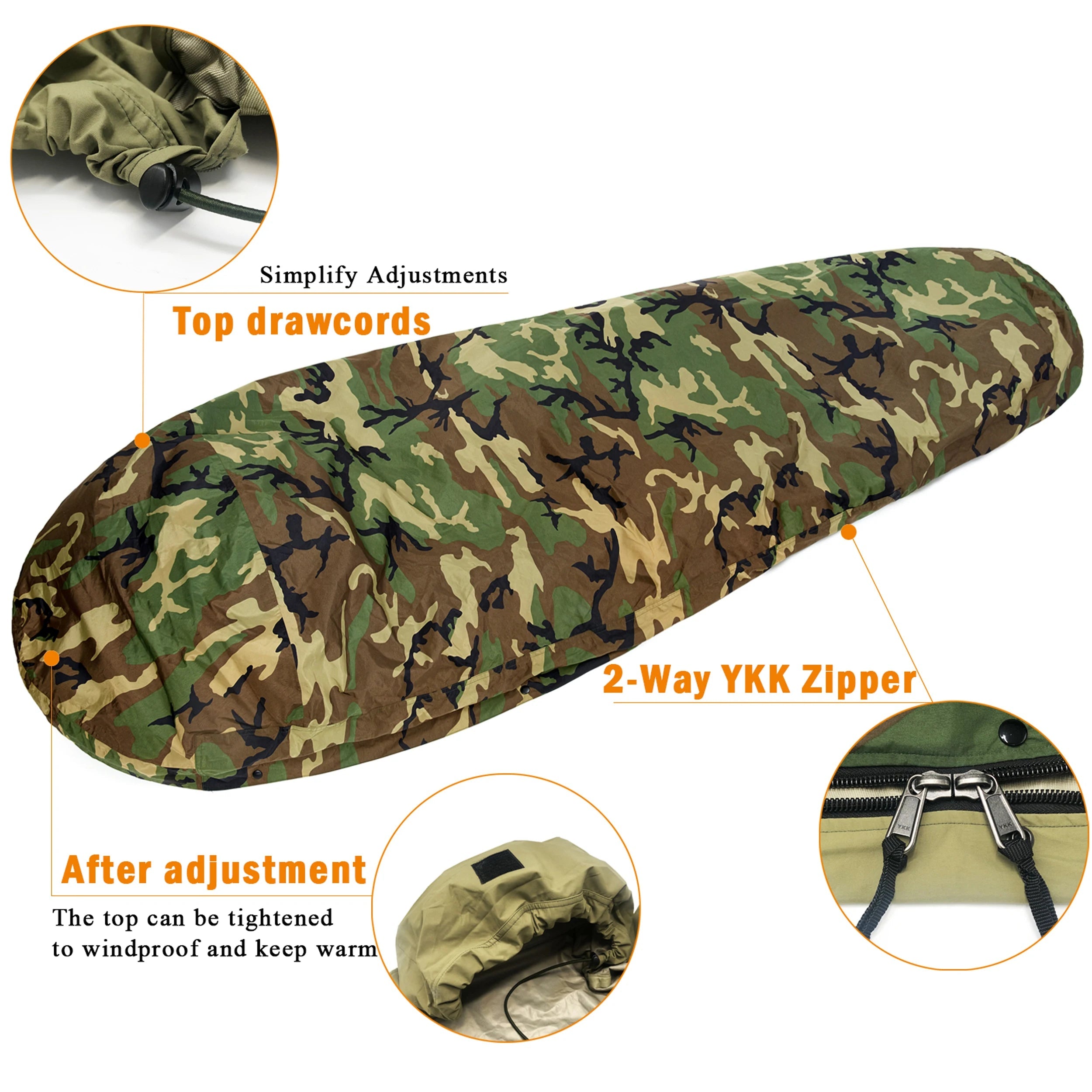 Bivy Cover Sack for Military Army Modular Sleeping System, Waterproof Outer Shell for Sleeping Bag, Minimalist Stealth Shelter Trekker Essentials