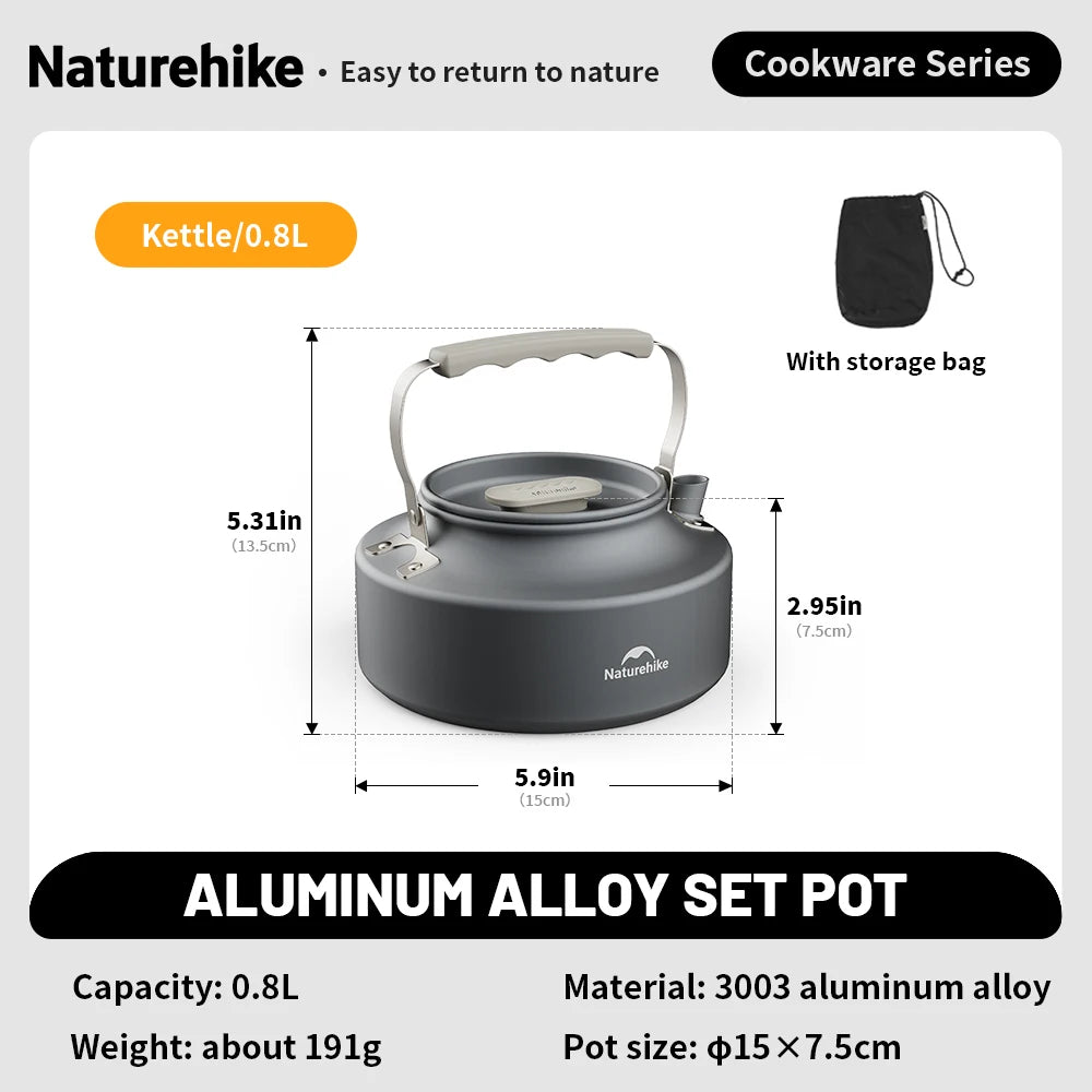 Compact Camping Cookware Set – Non-Stick Aluminum Outdoor Cooking & Picnic Kit with Teapot for 2–4 Persons