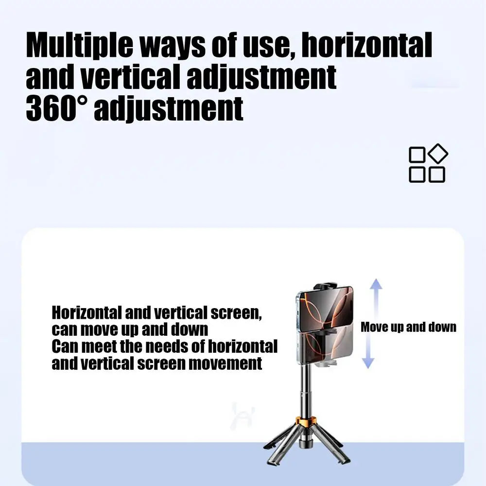 Trípode para selfies giratorio de 360° con control remoto inalámbrico y soporte para teléfono