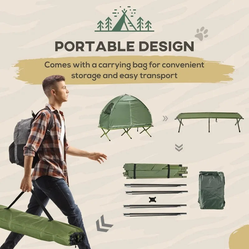 Single-Person Camping Tent Cot Combo – Elevated Off-Ground Sleeping Cot with Weather-Resistant Cover & Carry Bag for Hiking