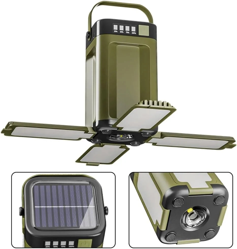 Multifunctional 4-Leaf Foldable Camping Lantern Solar Rechargeable Large Capacity Portable Outdoor Emergency Light Trekker Essentials
