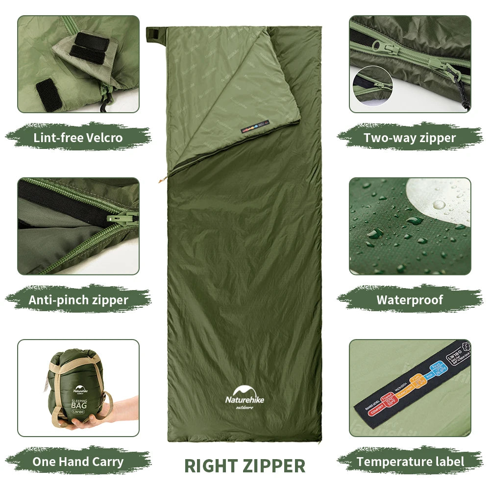 Naturehike lw180 Sleeping Bag Ultralight Cotton Sleeping Bag Spring Summer Sleeping Bag Outdoor Hiking Camping Sleeping Bag Trekker Essentials