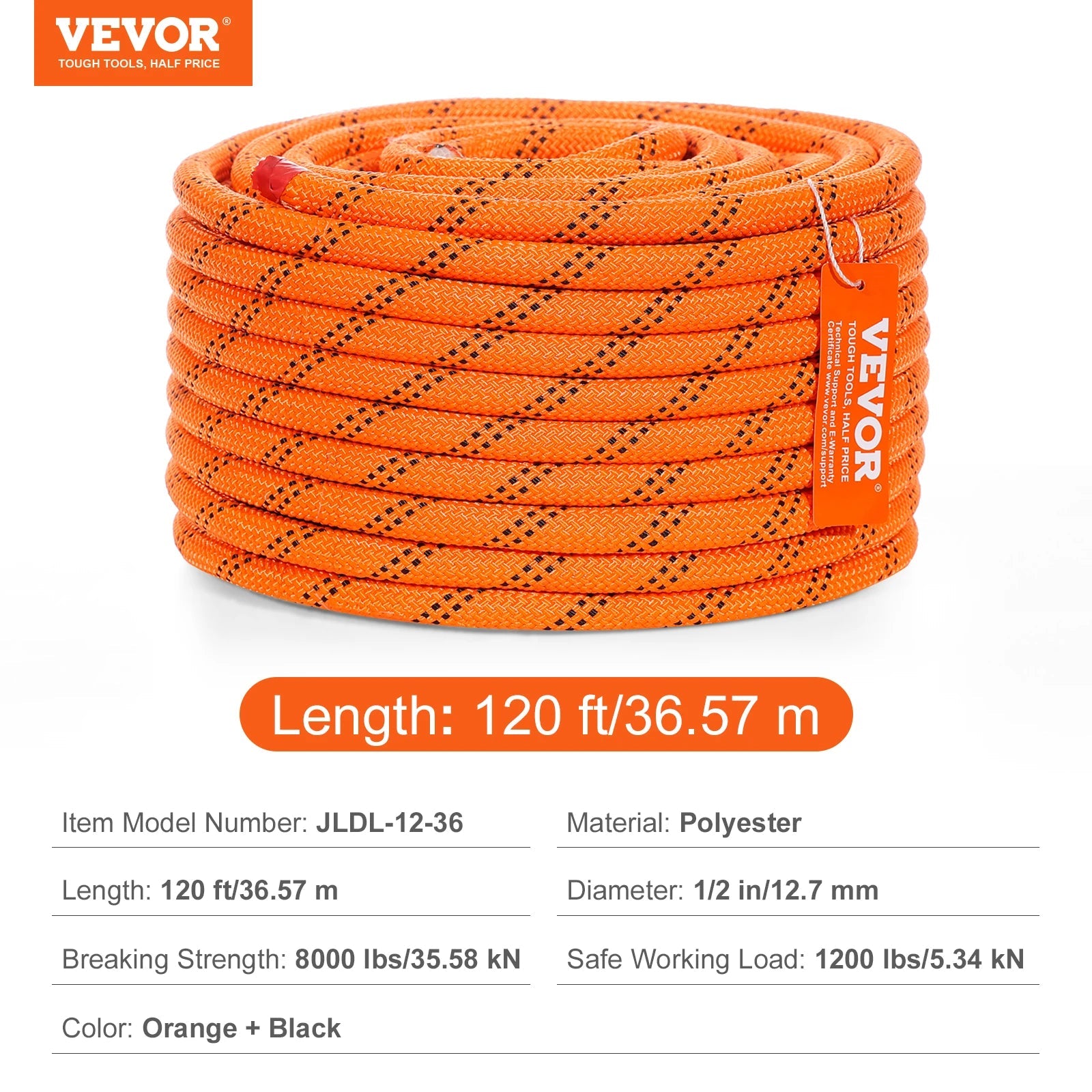 SucceBuy 120ft Dual-Weave Polyester Cord 3/8 1/2in 48-Strand Multi-Use Rope for Arborist Activities Outdoor Adventures Versatile Trekker Essentials