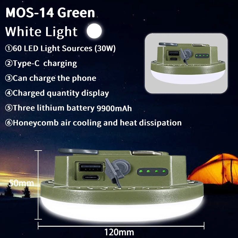 9900mAh Rechargeable Camping Lantern: Ultra-Bright LED Work Light with Magnet & Power Bank
