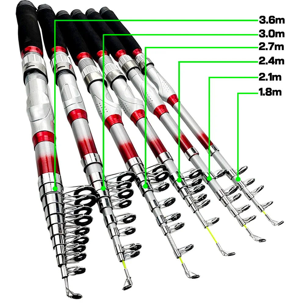 Rod+Reel Combo Spinning Reels Kit Telescopic Fishing Rods Set Carbon Fiber Pole for Lake Sea and 5.5:1 Gear Ratio Wheel for Bass Trekker Essentials
