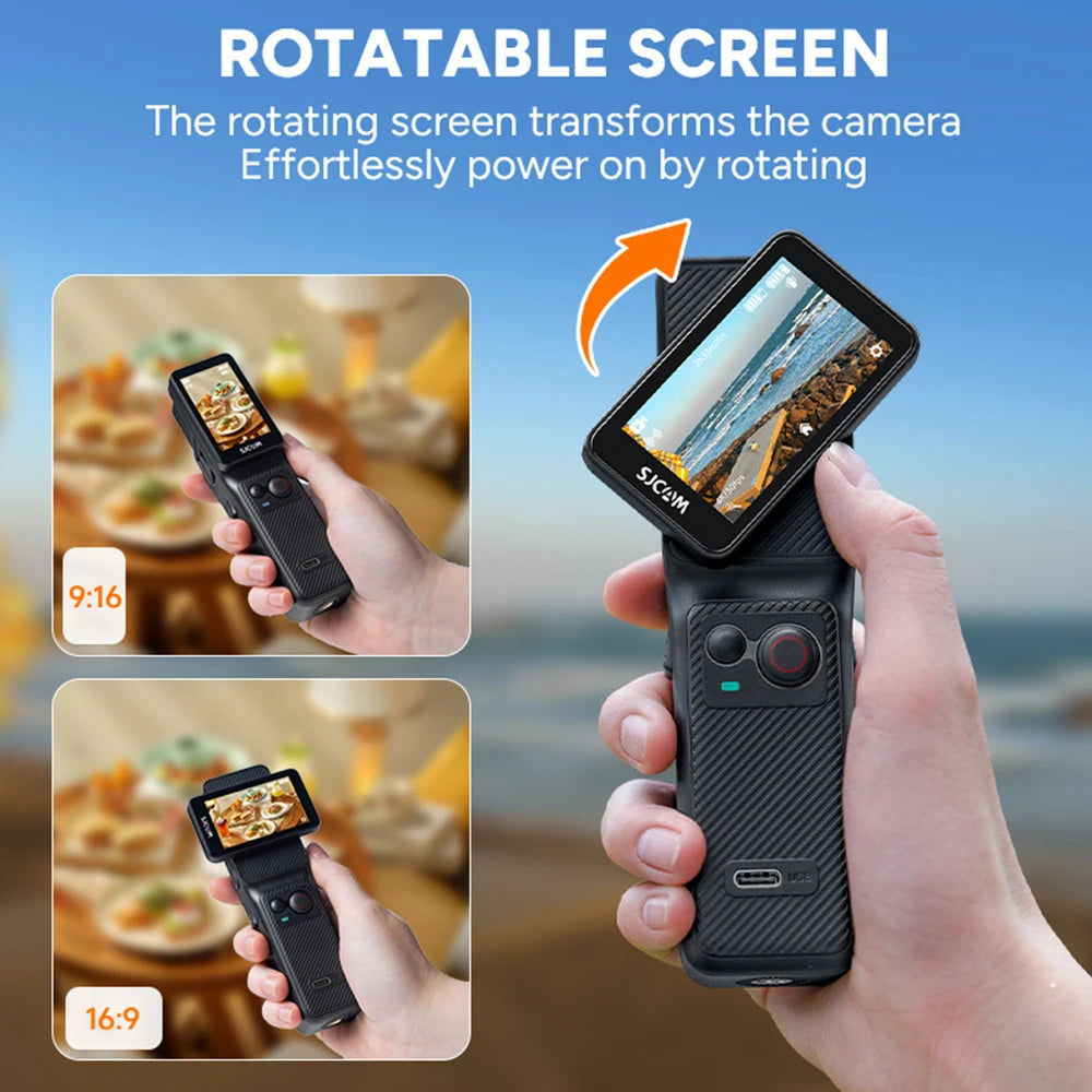 SJCAM C400 4K Pocket Camcorder with Stabilization, WiFi for Travel Vlogging & Family Handheld Recording Touch Screen Live Stream Trekker Essentials