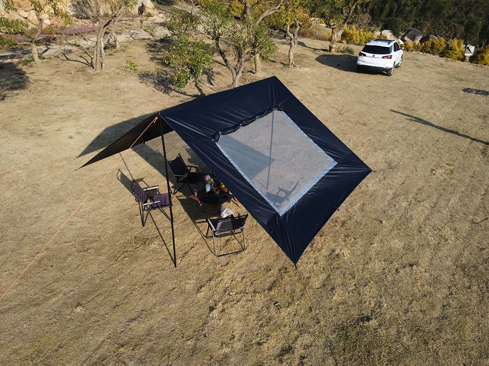Car Side Awning Tent 3x5 Black Coating Tarp Camping Waterproof Canopy Outdoor Car Rear Tent