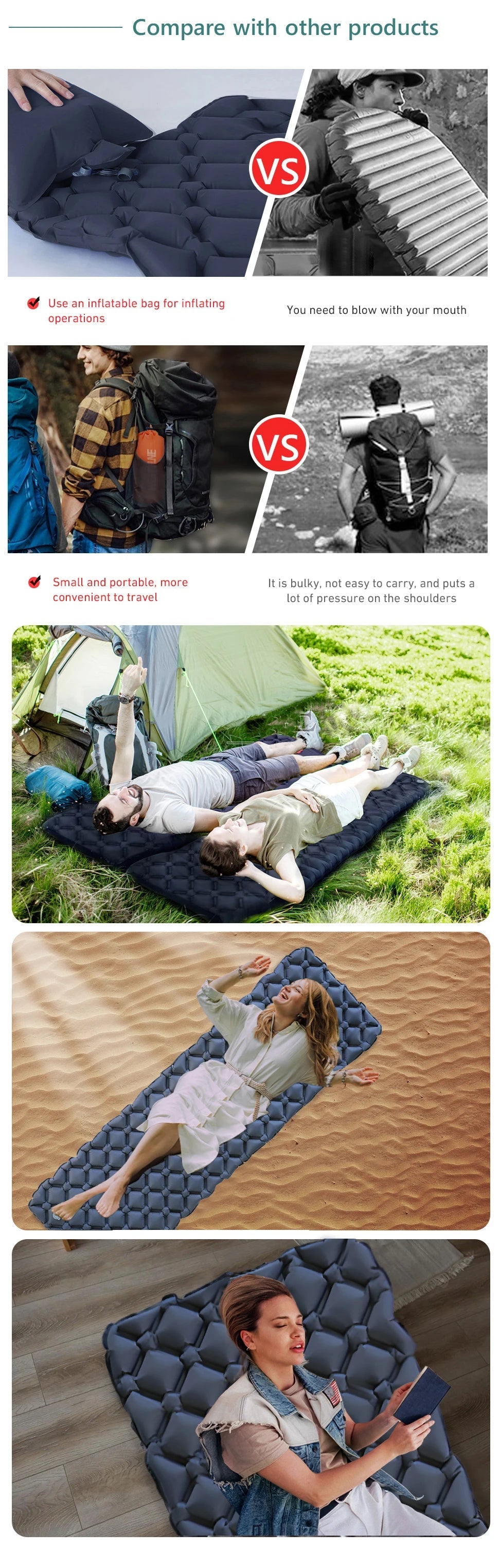 Ultralight Inflatable Camping Sleeping Pad – Portable TPU Nylon Air Mattress for Hiking & Travel Trekker Essentials