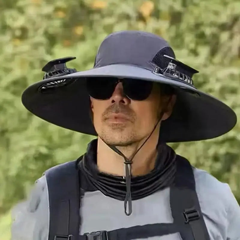 Large Size Quick Dry Bucket Hat With Solar Powered Fan USB Charging Sun Hat For Men Outdoor Hiking Camping Fishing Cooling Wear Trekker Essentials