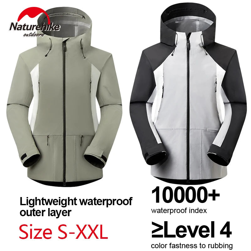 Naturehike Waterproof Hooded Jacket Hiking Hardshell Coat Camping Windbreaker Fishing Raincoat Patchwork Outer Protective Layer Trekker Essentials