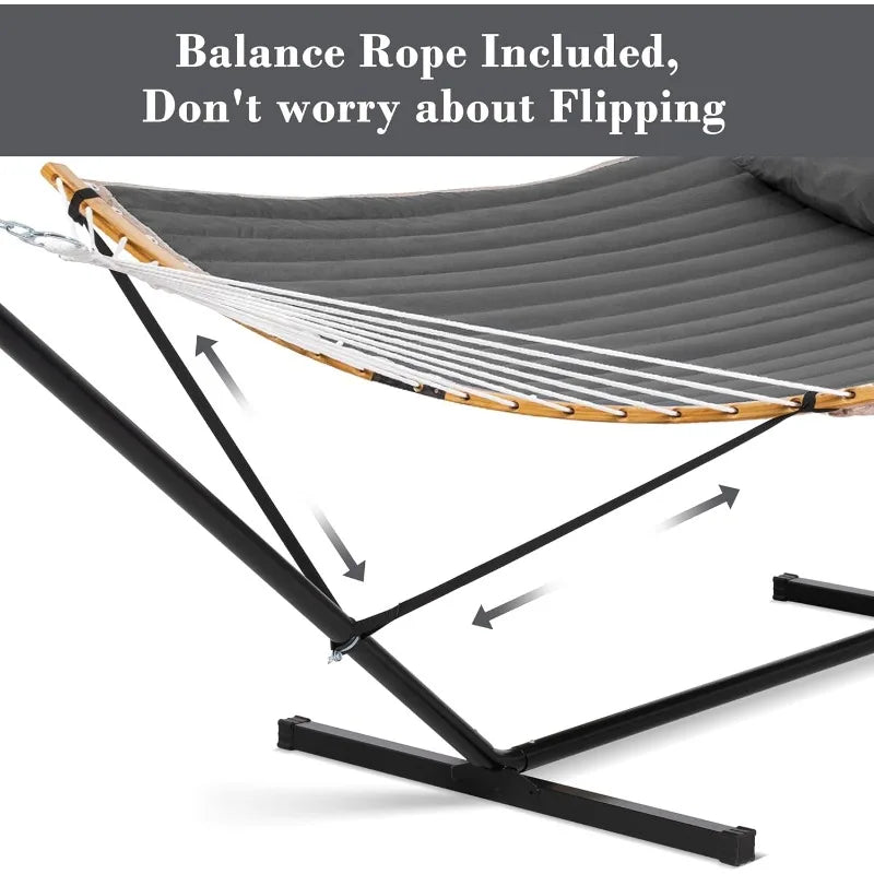 Double Hammock with Stand – Curved Bar Prevents Flipping