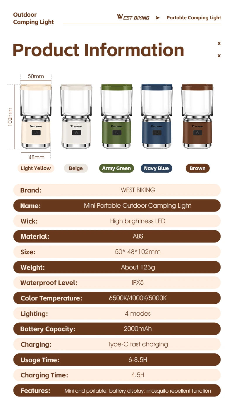 USB-C Rechargeable Camping Light - Magnetic Base LED Lantern with Tripod