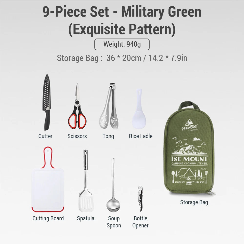 9-Piece Stainless Steel Camping Utensil Set for Outdoor Cooking & Picnics