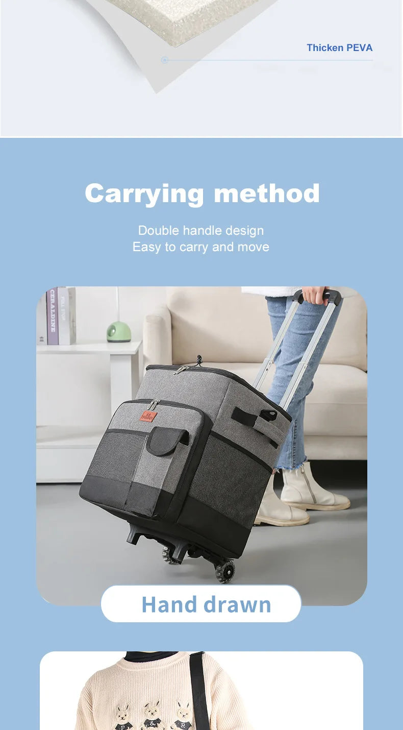 Cooler with Wheels and Handle Removable Wheels Insulated Portable Rolling Cooler Bag for Camping Hiking BBQ Summer Beach Travel