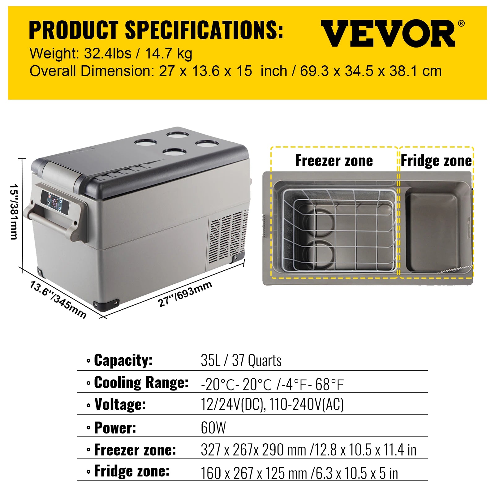 Refrigerador portátil para coche VEVOR: minicongelador de 20/22/35/45/55 l para camping