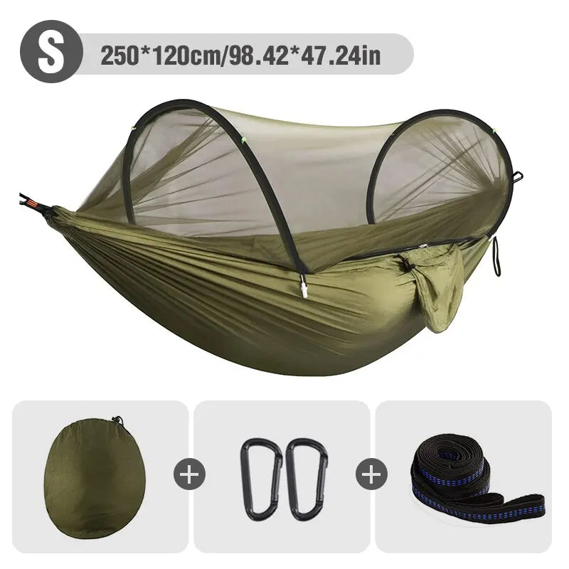 WESTTUNE 3 in 1 Camping Hammock with Mosquito Mesh Automatic Quick Opening Nylon Hammock Anti-Mosquito Hammock for Outdoor Trekker Essentials