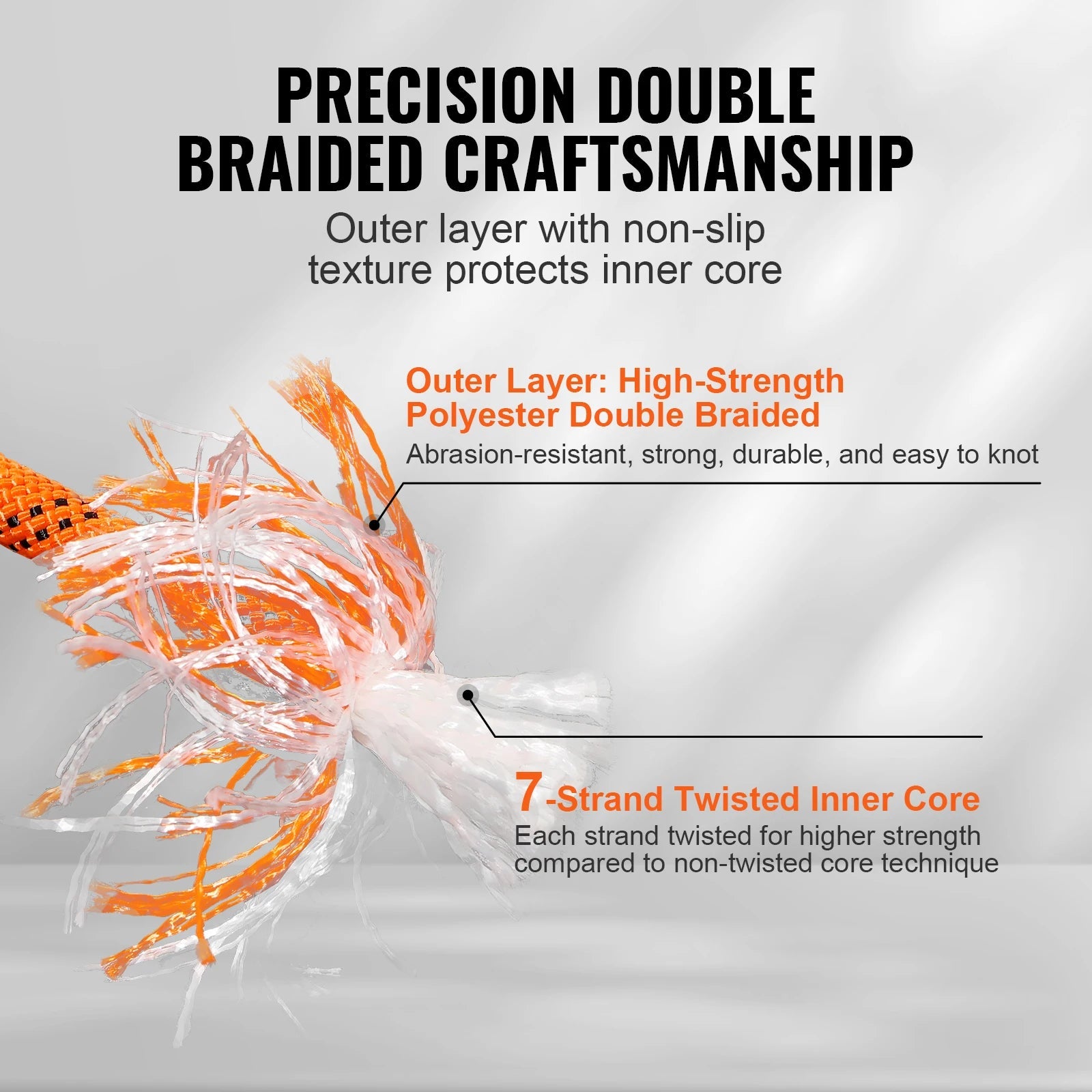 SucceBuy 120ft Dual-Weave Polyester Cord 3/8 1/2in 48-Strand Multi-Use Rope for Arborist Activities Outdoor Adventures Versatile Trekker Essentials