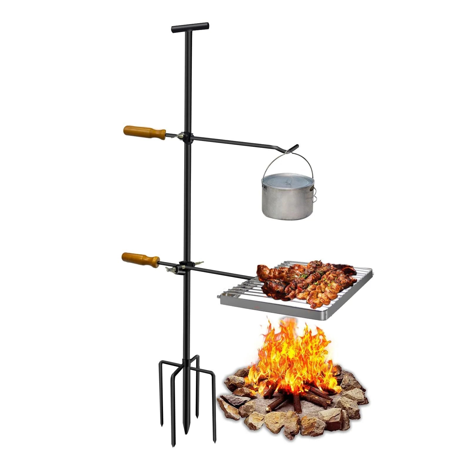 Ground-insertion camping bonfire stand, folding stainless steel grill, multi-functional firewood stand for the courtyard Trekker Essentials