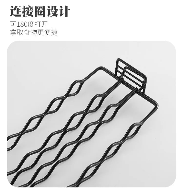 Pinza de malla antiadherente para barbacoa con mango de madera para camping