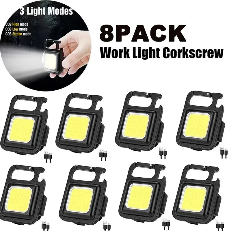 LED Working Light USB Rechargeable Mini Flashlight Portable Bright Keychain Pocket Clip Lantern Outdoor Hiking Fishing Camping Trekker Essentials
