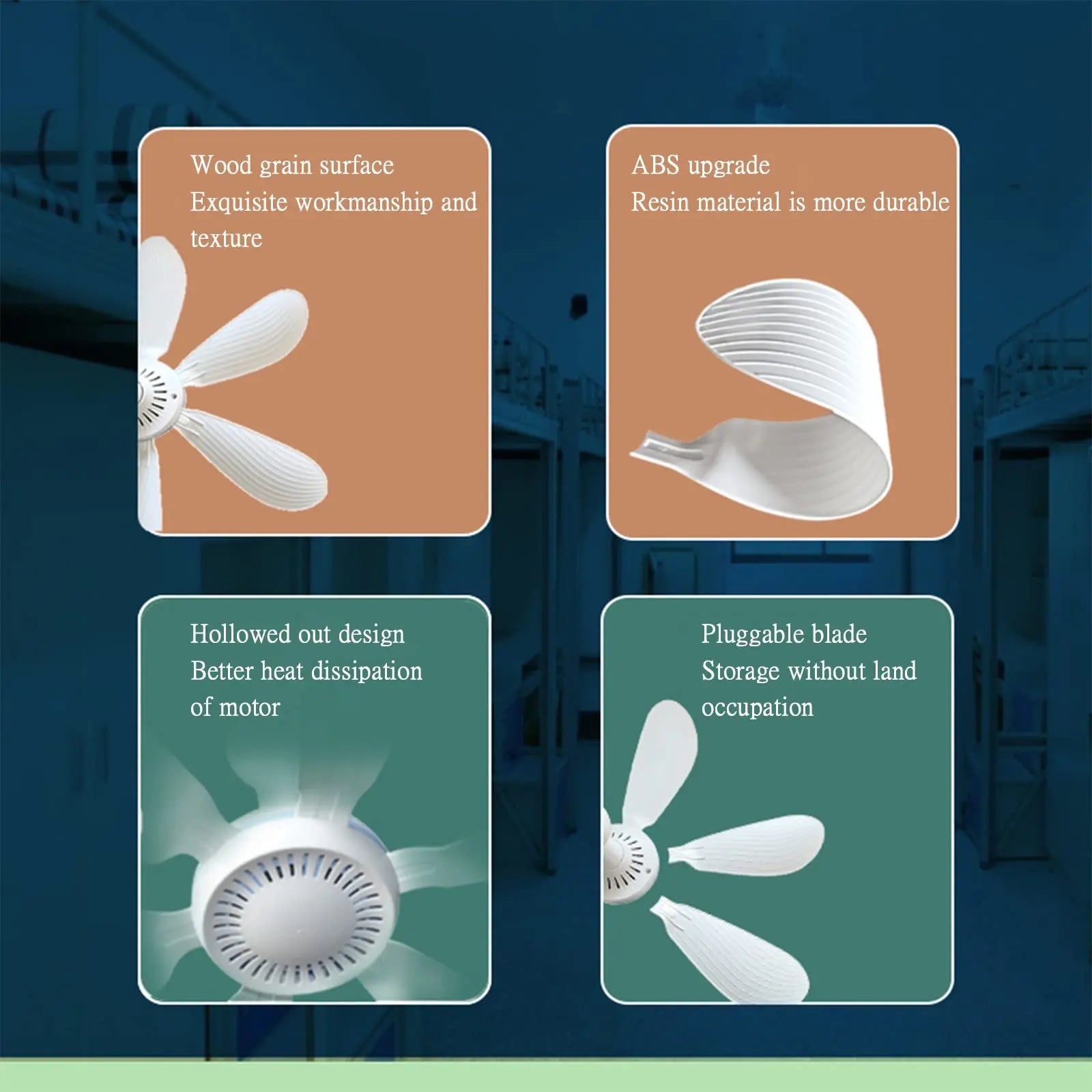 Ventilador de techo de 6 aspas con alimentación USB y control remoto: ventilador colgante silencioso para camping y dormitorios