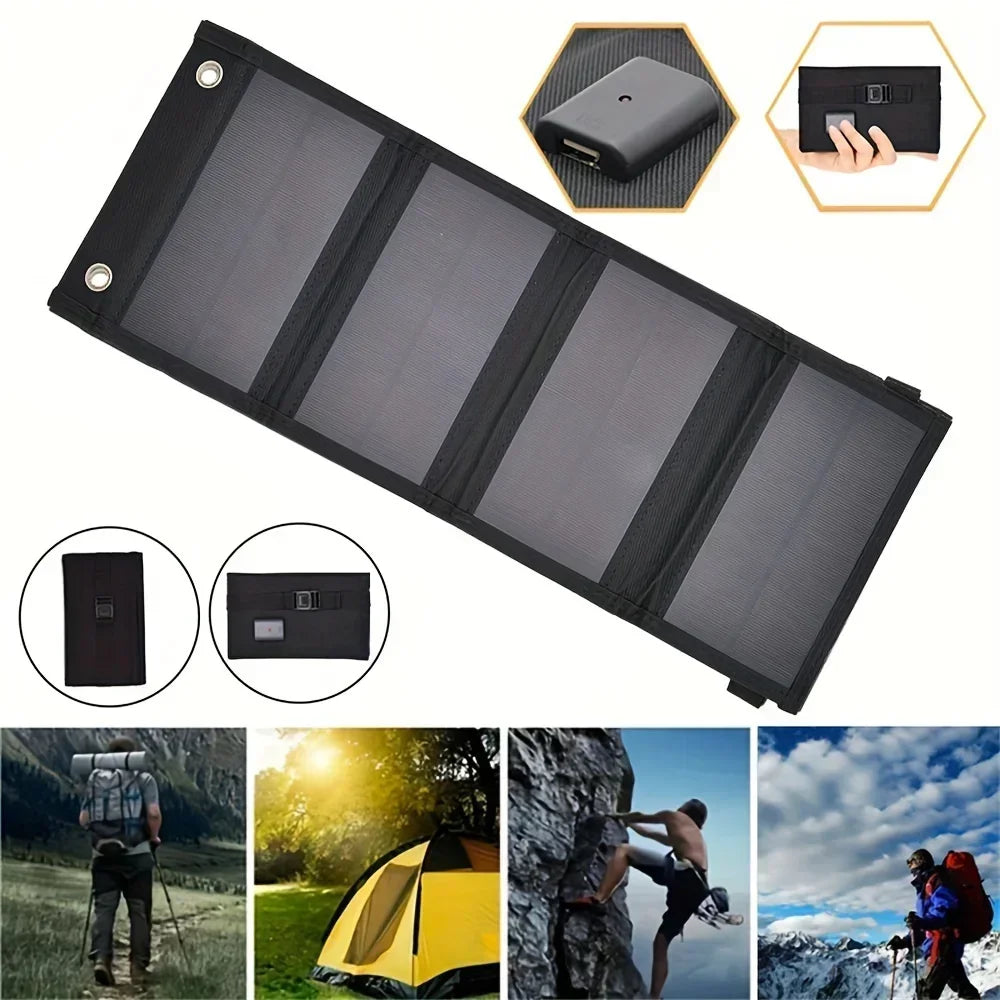 Portable Solar Panel USB Charger – Foldable 12V Mobile Power Bank Kit for iPhone, Android & Outdoor Camping