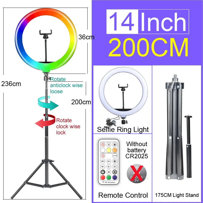 6-14" Professional Ring Light Kit with Tripod – Bi-Color 3200K-5600K LED, USB Powered for Live Streaming, Makeup, TikTok Videos
