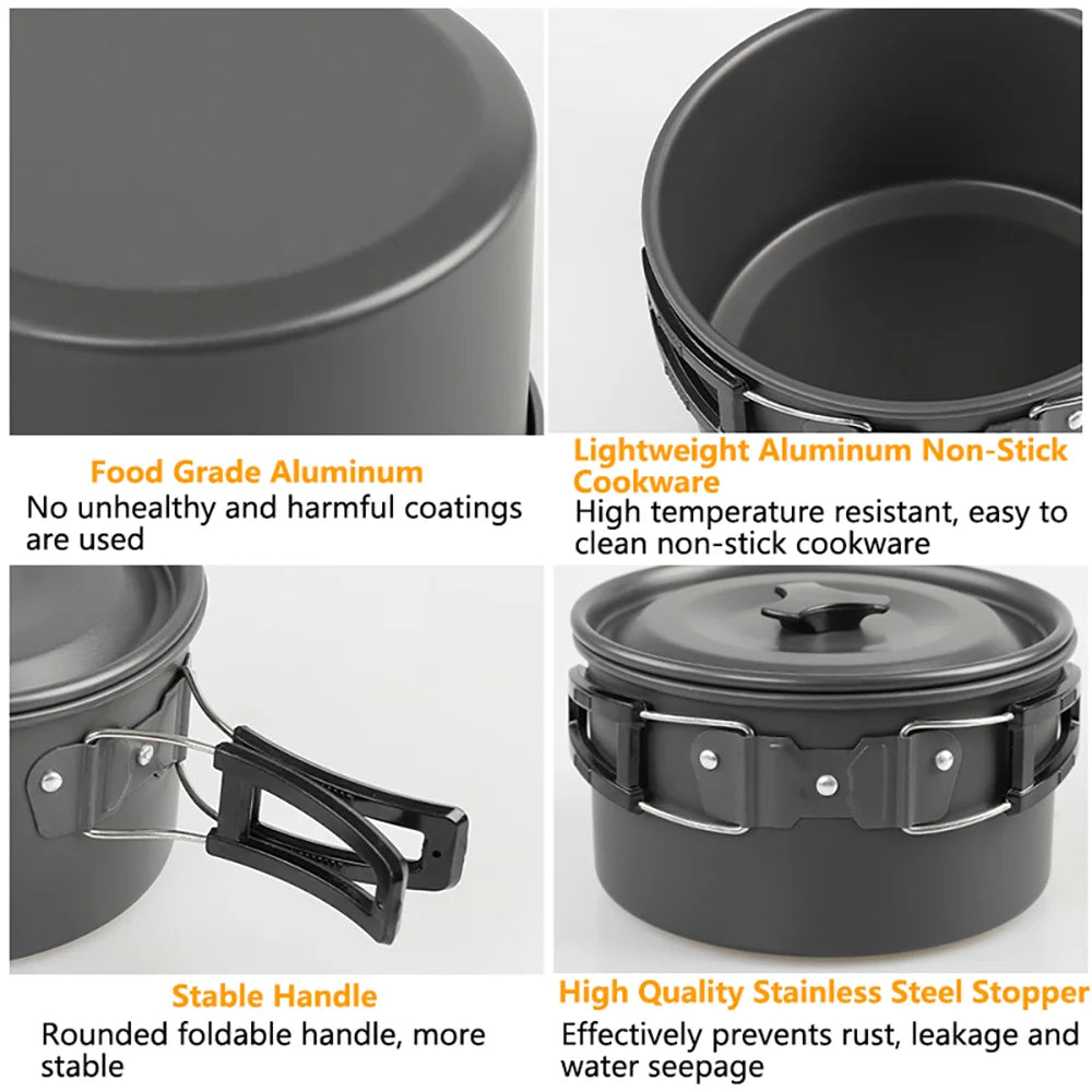 Ultralight Camping Cookware Set - Non-Stick 3-Piece Aluminum Pot/Pan/Kettle