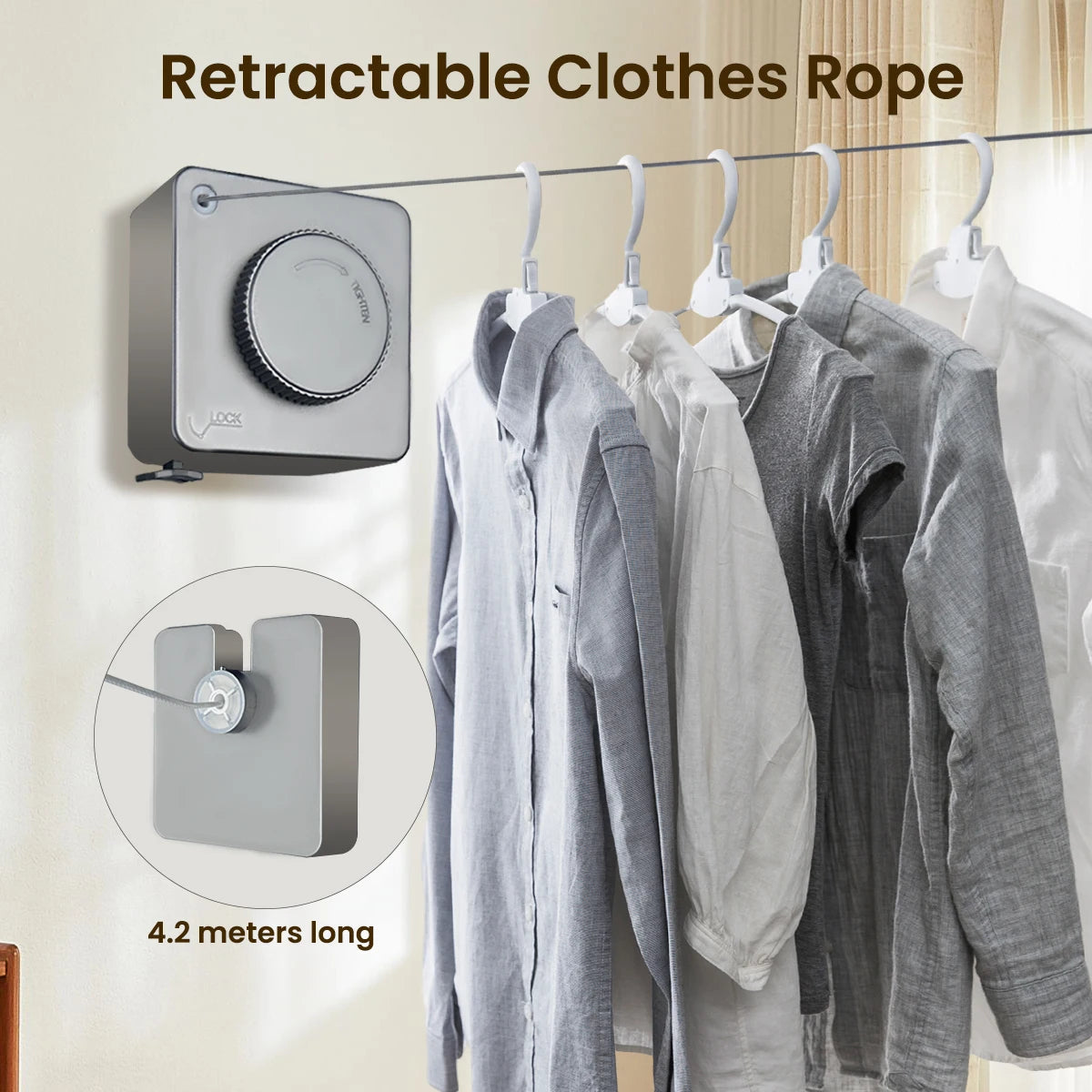 1 Pcs Indoor Retractable Clothesline Non Sagging Outdoor Clothesline Wall Mounted Stainless Steel Rope 15.1 Feet Gray Trekker Essentials