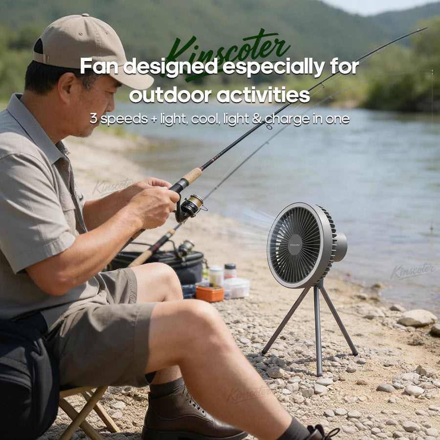 10000mAh Camping Fan Rechargeable Desktop Portable Air Circulator Wireless Ceiling Electric Fan with Power Bank LED Light Tripod Trekker Essentials