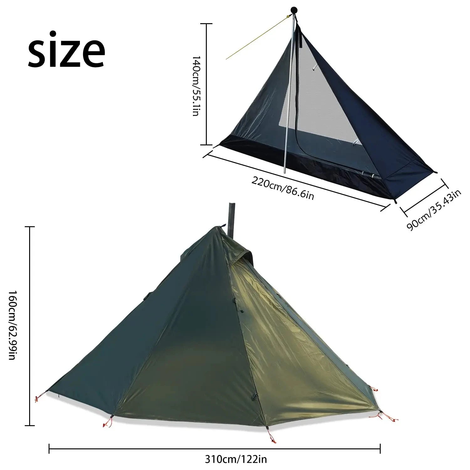 Ultralight Hot Tent with Chimney Port – 1 Person Pyramid Tipi Tent for Camping & Bushcraft Trekker Essentials