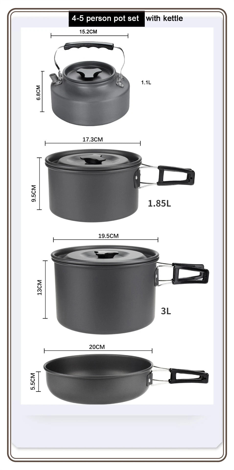 Camping Cookware Set for 1–7 Persons – Lightweight Portable Pot & Pan Set with Carry Bag Trekker Essentials