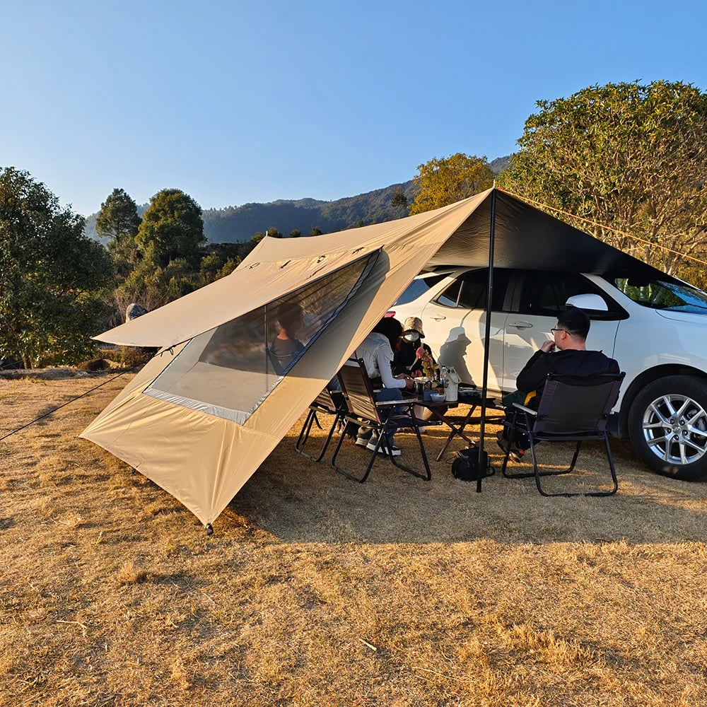 Car Side Awning Tent 3x5 Black Coating Tarp Camping Waterproof Canopy Outdoor Car Rear Tent