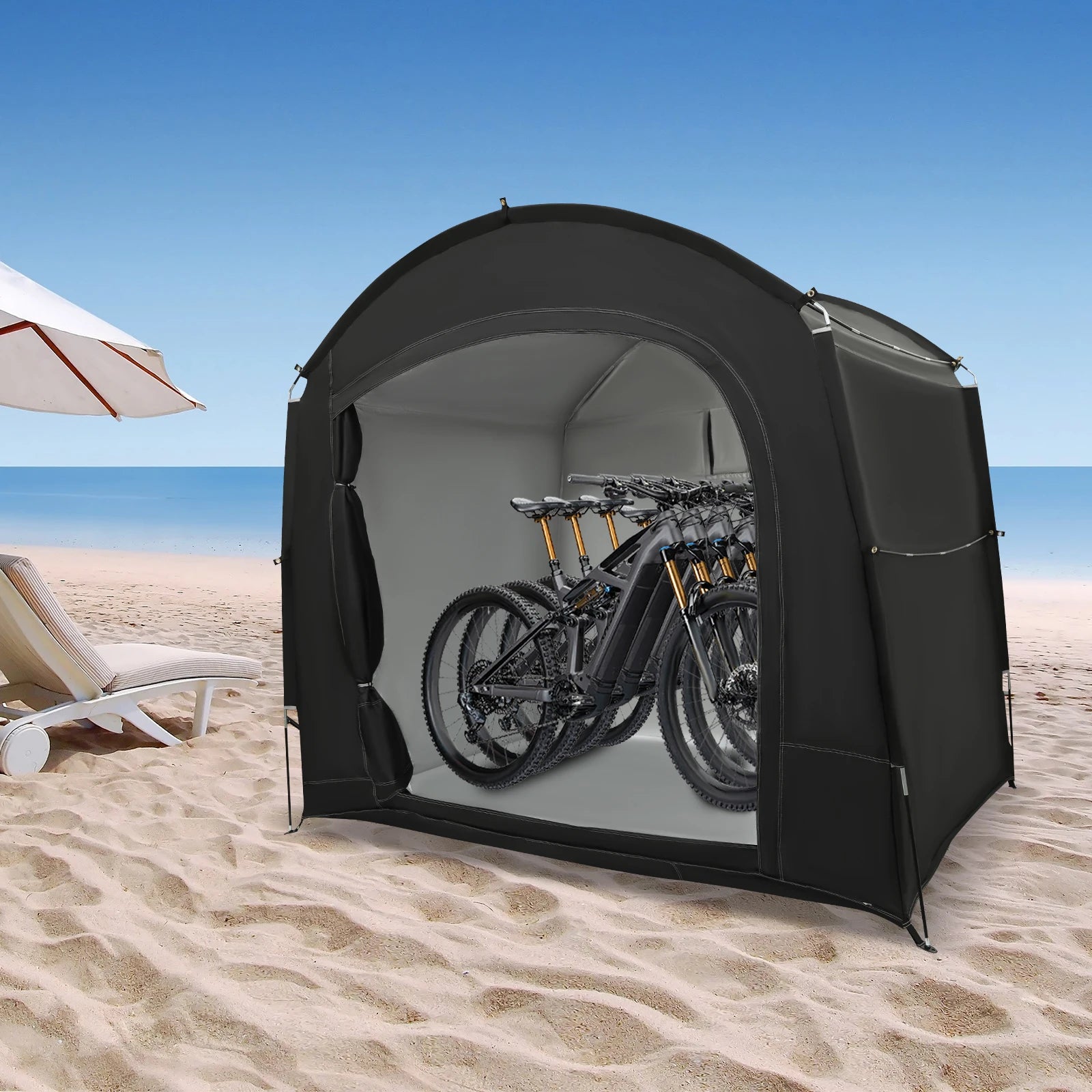 Portable Outdoor Bike Tent for 3–4 Bikes – 210D Oxford Silver-Coated with Carry Bag