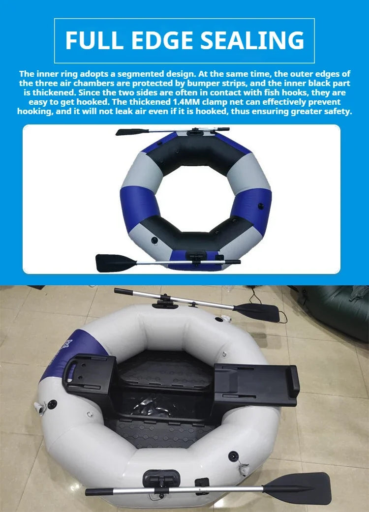 2-Minute Foldable Inflatable Fishing Boat with Electric Motor Port, 250kg Capacity Solo Pontoon Raft