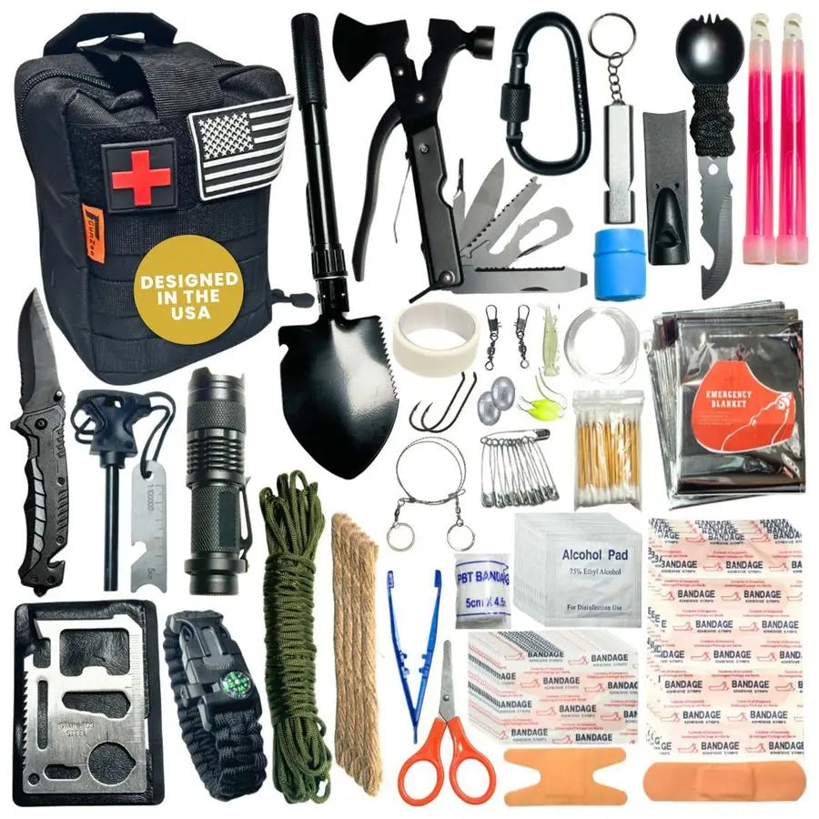 175Piece Survival Kit, First Aid Kit for Emergency and Outdoor Adventures, IFAK, Fishing Gear, MOLLECompatible Bag, Car Travel, Trekker Essentials